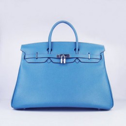 Hermes Birkin 40Cm Togo Leather Handbags Blue Silver